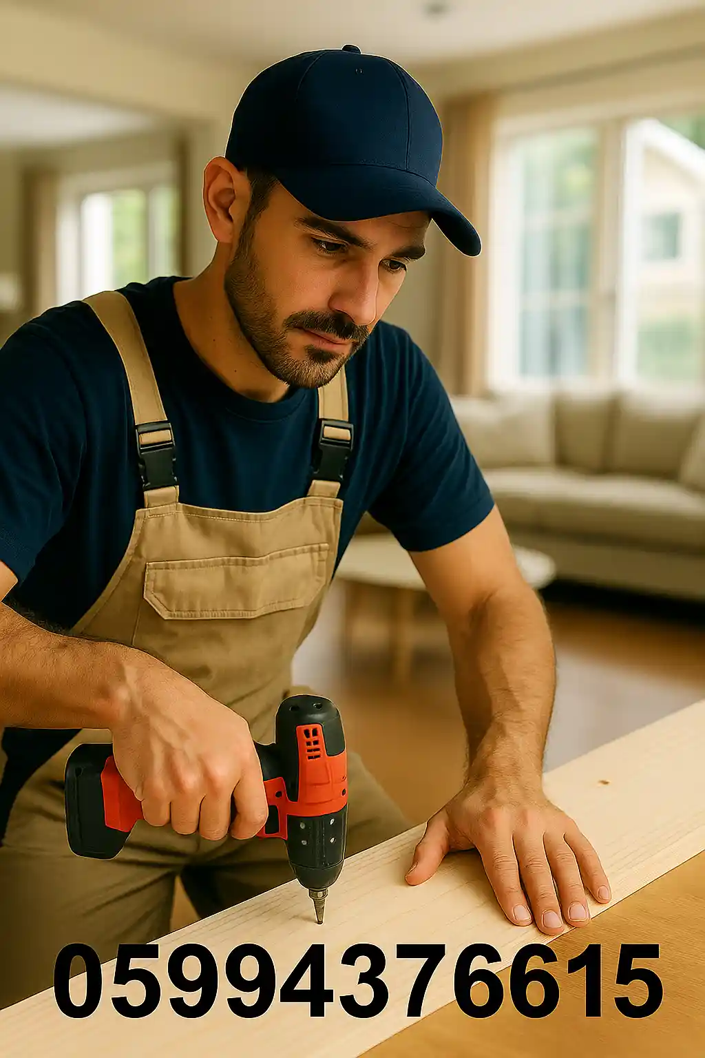 نجار يعمل داخل منزل في الدمام لتركيب وصيانة دواليب خشب